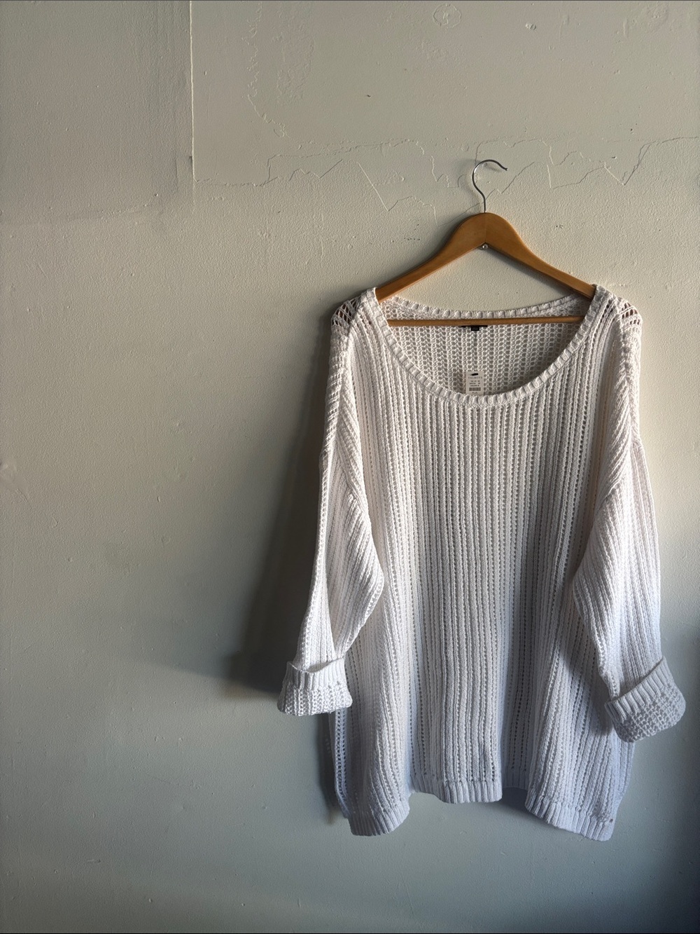 Talbots White Open-Knit Scoop Neck Sweater